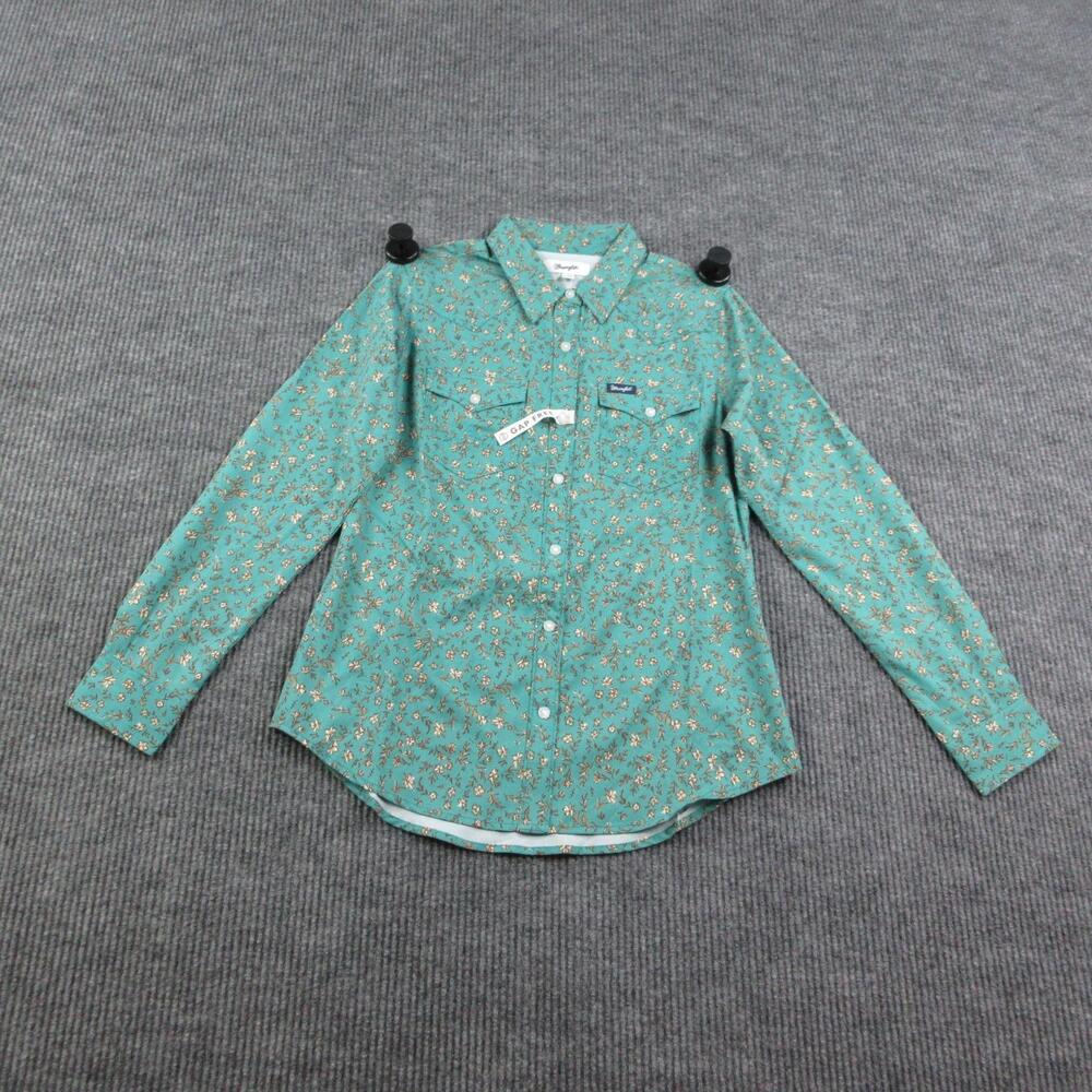 Wrangler Shirt Womens M Teal Green Floral Aria Button-Up Performance NWT